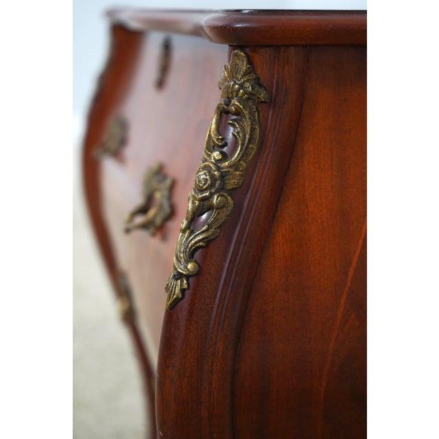 French Style Inlaid Mahogany Bombe Chest Commode For Sale - Image 14 of 17