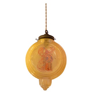Art Deco Amber Glass Chinoiserie Pendant Light For Sale