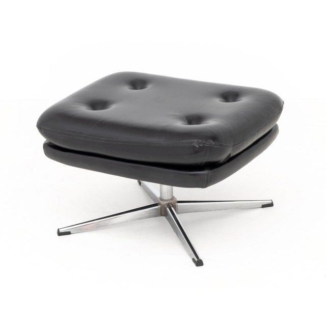 Overman Black Vinyl Lounge Chair and Ottoman For Sale - Image 9 of 12