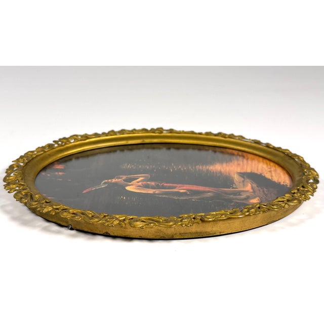Early 20th Century Art Nouveau Native American Maiden Lithograph - Gilt Oval Frame For Sale - Image 9 of 10