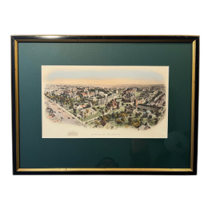 19th-Century Princeton University Hand-Colored Lithograph, Restored