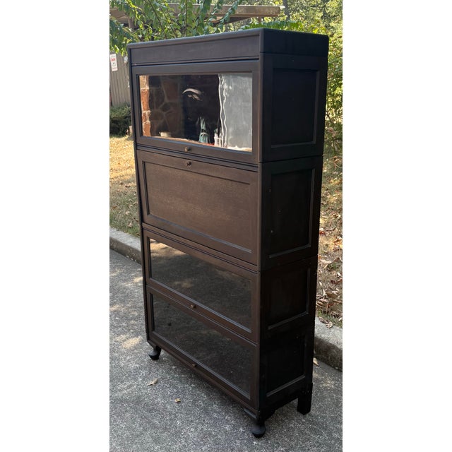 Arts & Crafts Antique Lawyers Barrister Bookcase With Secretary Desk For Sale - Image 3 of 12
