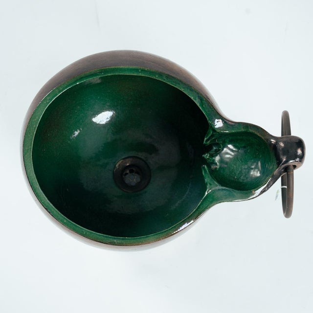 Mid-Century Modern Ceramic Sink with Green and Bronze Glazing and Brass Towelring, 1970s For Sale - Image 3 of 13