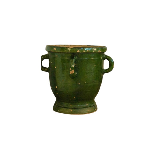 XL antique 19th century French Castelnaudary green glazed terracotta garden urn. Perfect for flowering plants, a shrub,...