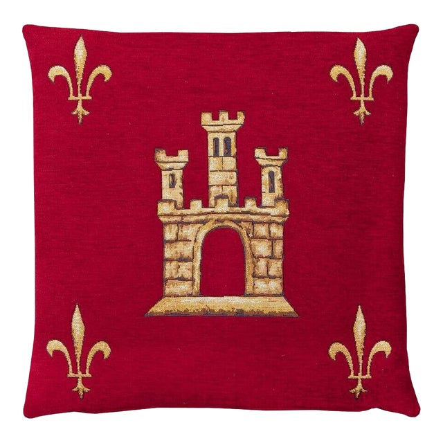 Castle Red (Chenille) Tapestry Cushion With Feather Filler - 46x46cm (18"x18") For Sale