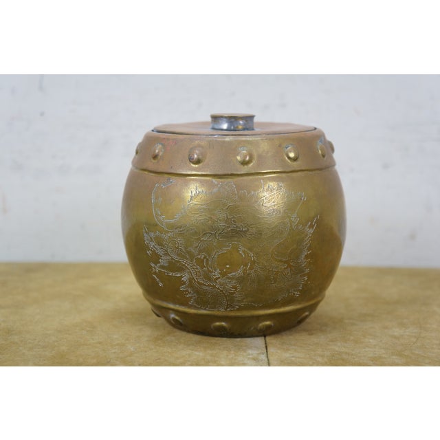 Early 20th Century Antique Japanese Dovetailed Copper Dragon Tobacco Tea Snuff Storage Jar Caddy 6" For Sale - Image 5 of 12