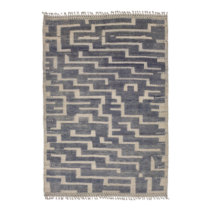 10x14 Modern Maze Blue & Cream Moroccan Geometric Handmade Wool Rug