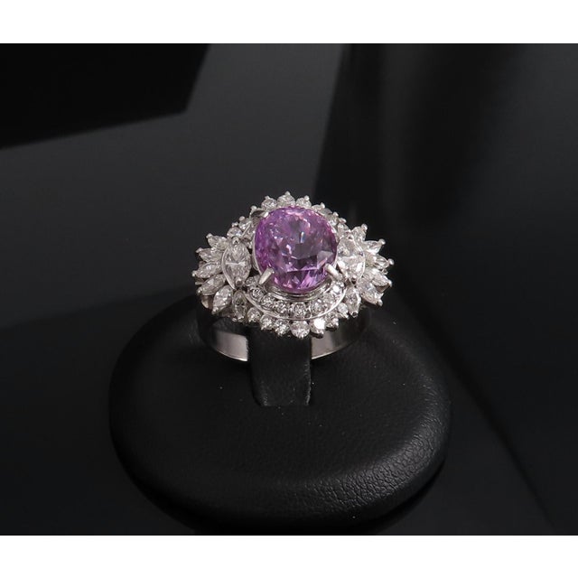 Late 20th Century 5.26ct Purple Sapphire Gia Heated Ceylon 1.43ct Diamond Platinum Ring, Size 7 For Sale - Image 11 of 18