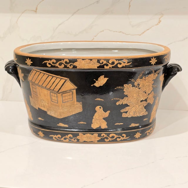 Vintage 20th century, ceramic foot bath is perfect as a jardiniere/planter, centerpiece, or beverage cooler. Made in China...