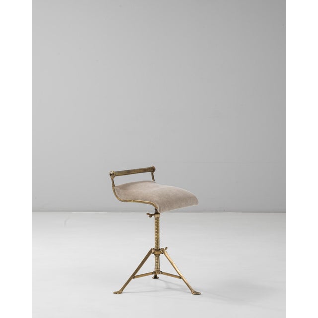1920s French Brass Adjustable Stool With Upholstered Seat and Tripod Base For Sale In Greensboro - Image 6 of 18