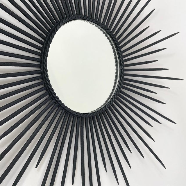 Brutalist Black Wrought Iron Sunburst Mirror, France, 1950s For Sale - Image 9 of 17