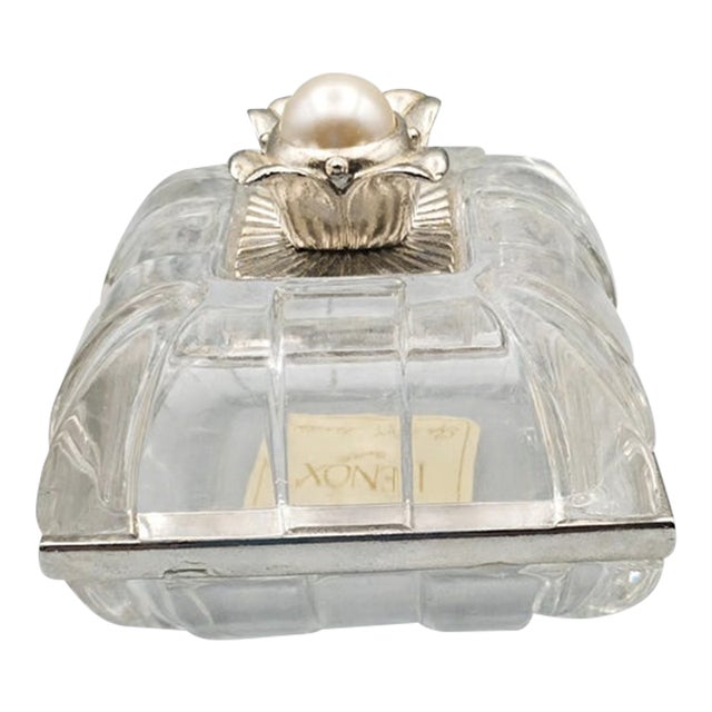 Vintage Lenox Diamonds & Pearls Crystal Square Flower Trinket Box For Sale