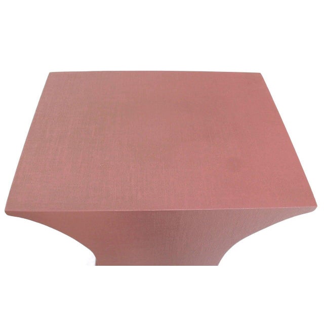 Grasscloth Wrapped Three Mid Century Modern Pink Lacquer Brass Trim Pedestals - Set of 3 For Sale - Image 6 of 9