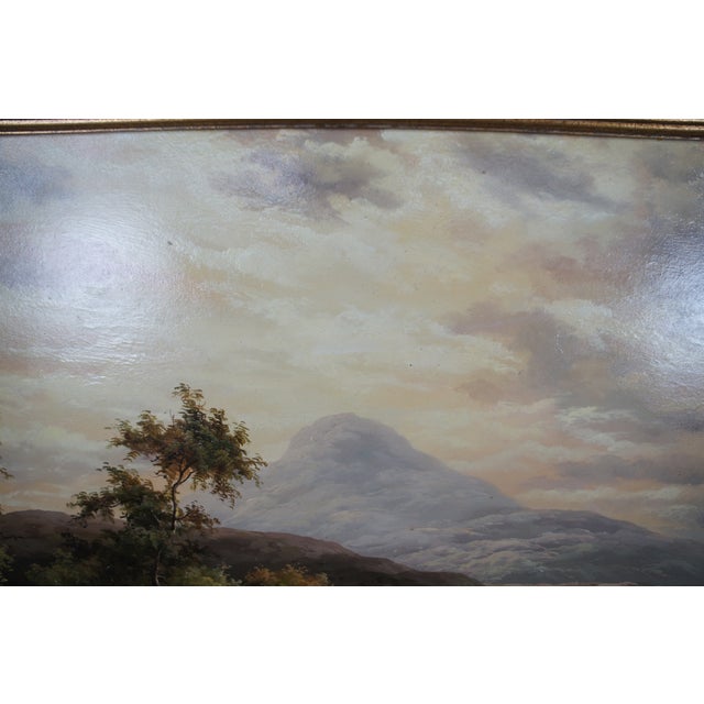 Green Mid 20th Century Vintage Pastoral River Landscape Oil Painting Realism Cattle Grazing Framed For Sale - Image 8 of 11