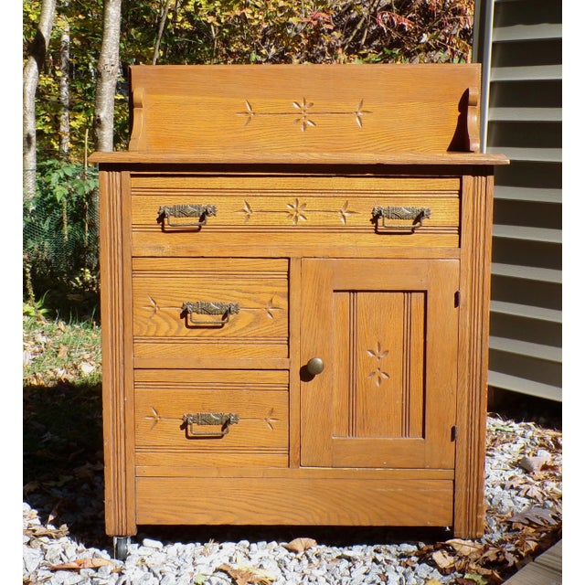 Antique Oak Chest Commode Washstand Dry Sink Country Farmhouse Cabinet For Sale - Image 15 of 18