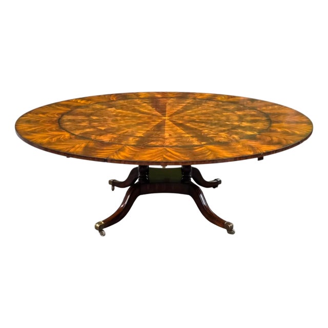 87.5" Maitland-Smith English Regency Flame Mahogany Roundabout Extendable Dining Table With Sunburst Top For Sale