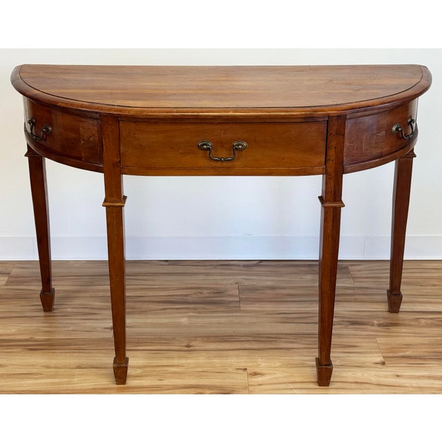 American Vintage Traditional Wood Demi-Lune Table For Sale - Image 3 of 11