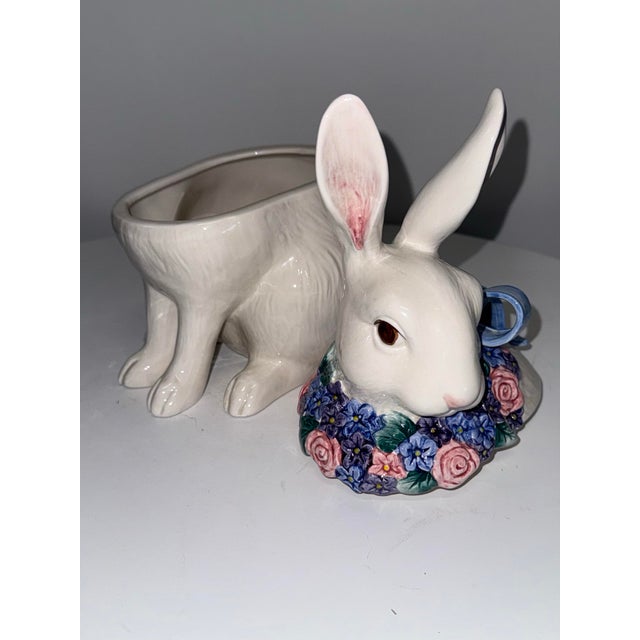 1980s Fitz & Floyd Bunny With Floral Garland and Blue Bow For Sale In Houston - Image 6 of 10