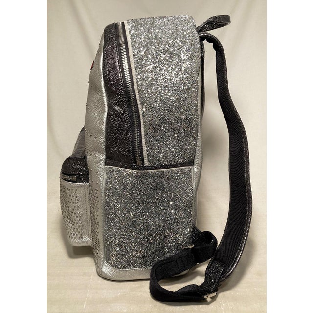 Special Edition Silver Leather Swarovski Crystal Backpack with Rabbit Charm For Sale - Image 9 of 12