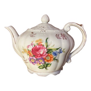 1950 Floral Porcelain Musical Box Teapot Music Stands For Sale