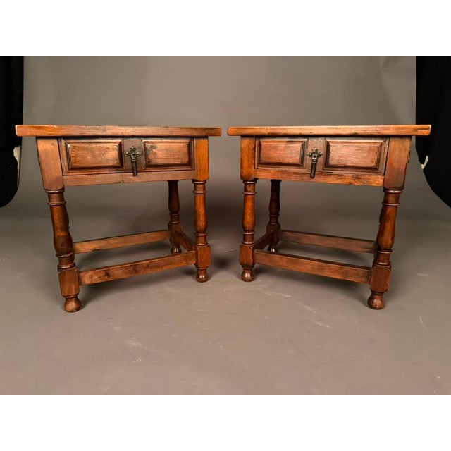 Pair of American Country English Pine Side Tables With Walnut Finish, Circa 1920s For Sale - Image 13 of 18