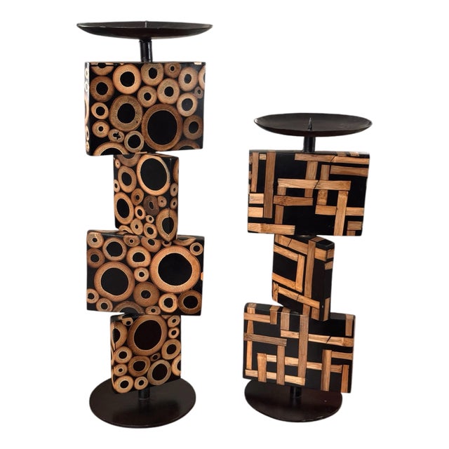 R & Y Augousti Bamboo Candle Holder Pricket, Pair For Sale