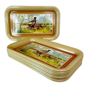 1950s Rustic Americana Metal Pheasant Trays - Set of 11, Halloween & Thanksgiving.