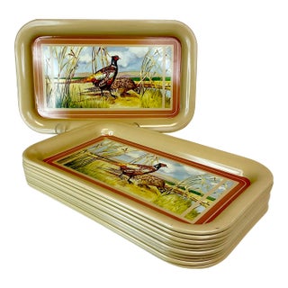1950s Rustic Americana Metal Pheasant Trays - Set of 11, Thanksgiving. For Sale