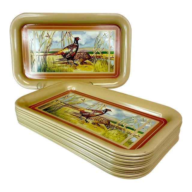 1950s Rustic Americana Metal Pheasant Trays - Set of 11, Thanksgiving. For Sale