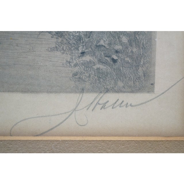 Antique Alfred J Haller Farmhouse Cottage Village Bridge Landscape Etching 22" For Sale - Image 12 of 12