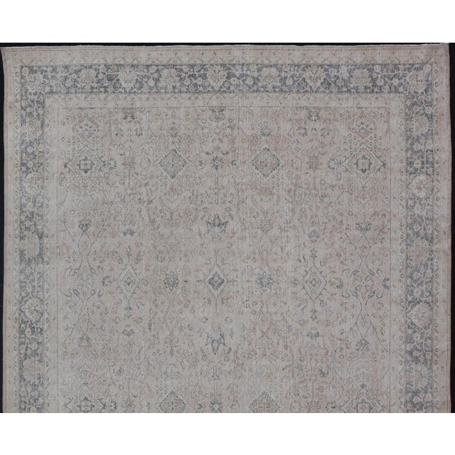Vintage Turkish Oushak Rug, Distressed Floral Design, Cream & Blue 9'5 X 11'10 For Sale - Image 4 of 16