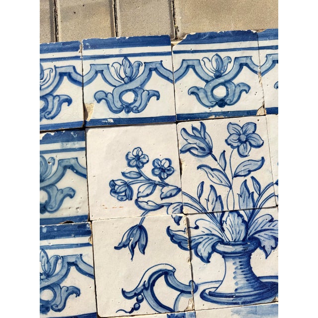 Antique 18th Century Portuguese Tile Panel With Classical Flower Vase For Sale - Image 9 of 18