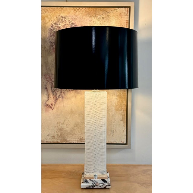 Square Pair of Vintage Murano Latticino Lamps by Dino Martens For Sale - Image 9 of 10