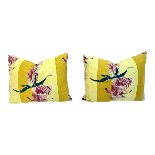 Pair of Retro Ribbon and Feather Pillows For Sale