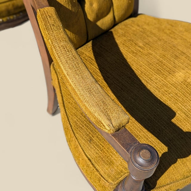 Hollywood Regency Hollywood Regency Tufted High-Back Armchairs in Gold Velvet Pair, 1960s For Sale - Image 3 of 18