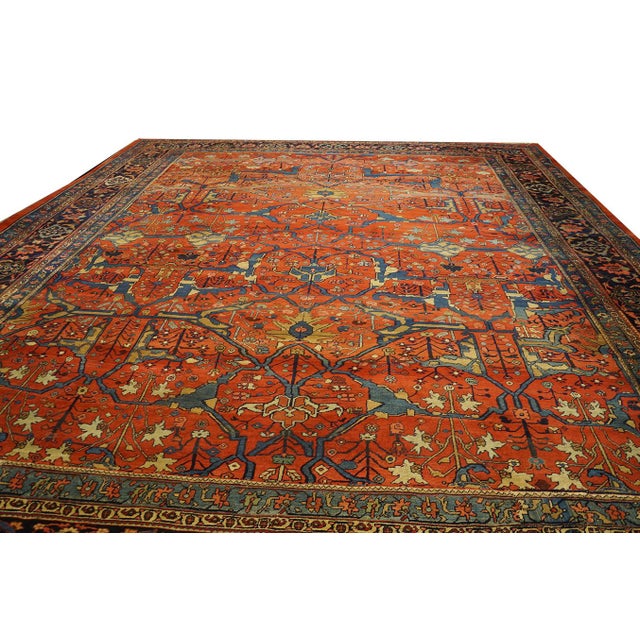 Coral Large Scale Tribal Allover Garous Design Knotted Wool Antique Persian Bidjar Rug For Sale - Image 4 of 12