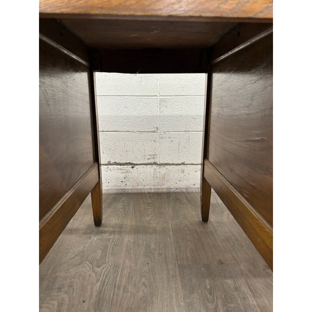 Wood Vintage Arts & Crafts Mission Oak Pedestal Teacher Desk Office Desk Library Desk For Sale - Image 7 of 14