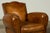 1920s French Art Deco Scalloped Back Cognac Leather Club Chairs – A Pair For Sale - Image 14 of 18