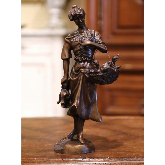 19th Century French Bronze Sculpture "The Lady With the Ducks" Signed Moreau For Sale - Image 4 of 12