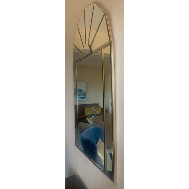 Vintage 1980s Arched Wall Mirror With Beveled Glass Panes and Sunburst Top Design For Sale - Image 4 of 7