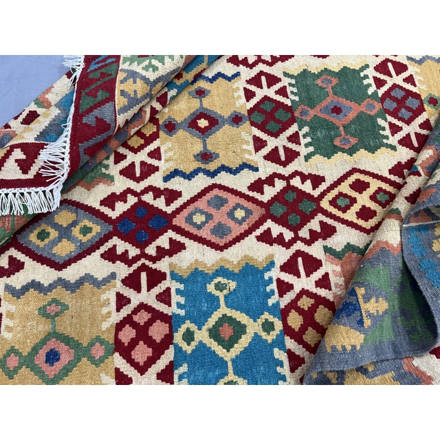 5'1" X 6'5" Multicolor Afghan Chobi Geometric Wool Flatweave Kilim Rug For Sale - Image 13 of 16