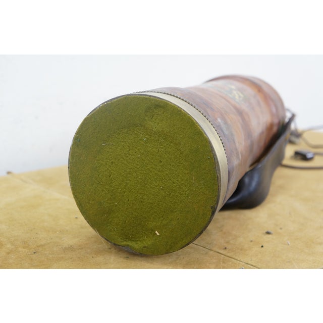 Animal Skin Antique British Leather Coat of Arts Cordite Gunpower Bucket Desk Lamp For Sale - Image 7 of 13