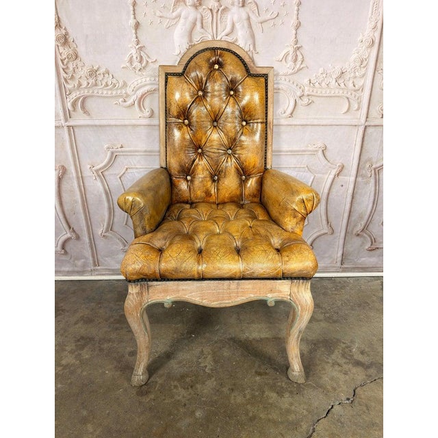 Wood Set of 8 French Louis XV Dining Chairs, Leather Tufted, 1960s For Sale - Image 7 of 18