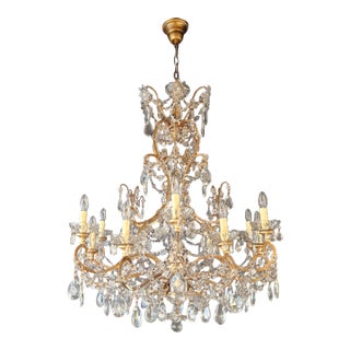 Late 19th Century Large Crystal Rustic Antique Chandelier Classic Traditional Solid Wide Glass For Sale