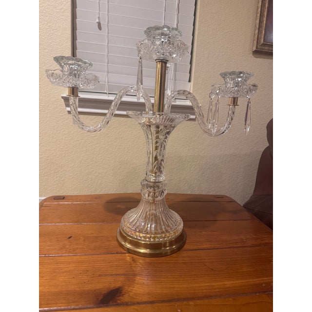 Vintage Glass Candelabra Crystal Clear Mid Century Candle Light Holder For Sale - Image 4 of 10