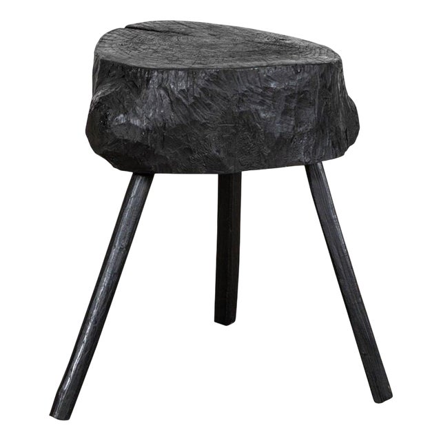 19th Century French Ebonised Vernacular Elm Chopping Block Table For Sale