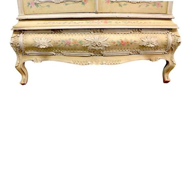 Wood Vintage Niccolini Italia Rococo Floral Carved & Custom Painted Armoire C1940, Attributed For Sale - Image 7 of 15