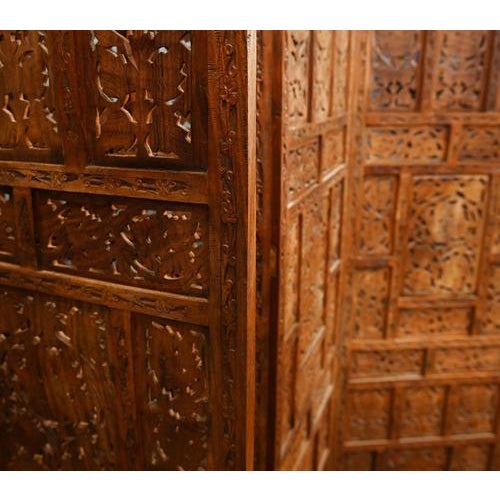 Brown Mughal Revival Anglo-Indian Carved Hardwood Room Screen, 1920s For Sale - Image 8 of 15