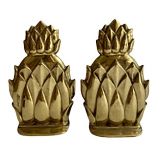 Virginia Metal Crafters Palm Beach Chinoiserie Brass Pineapple Bookends - a Pair For Sale