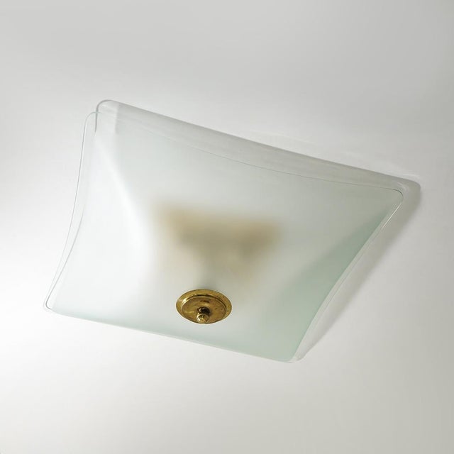 Mid-Century Modern Ceiling Lamp in Satin Glass and Brass by Kazuhide Takahama for Sirrah, 1970s For Sale - Image 3 of 13